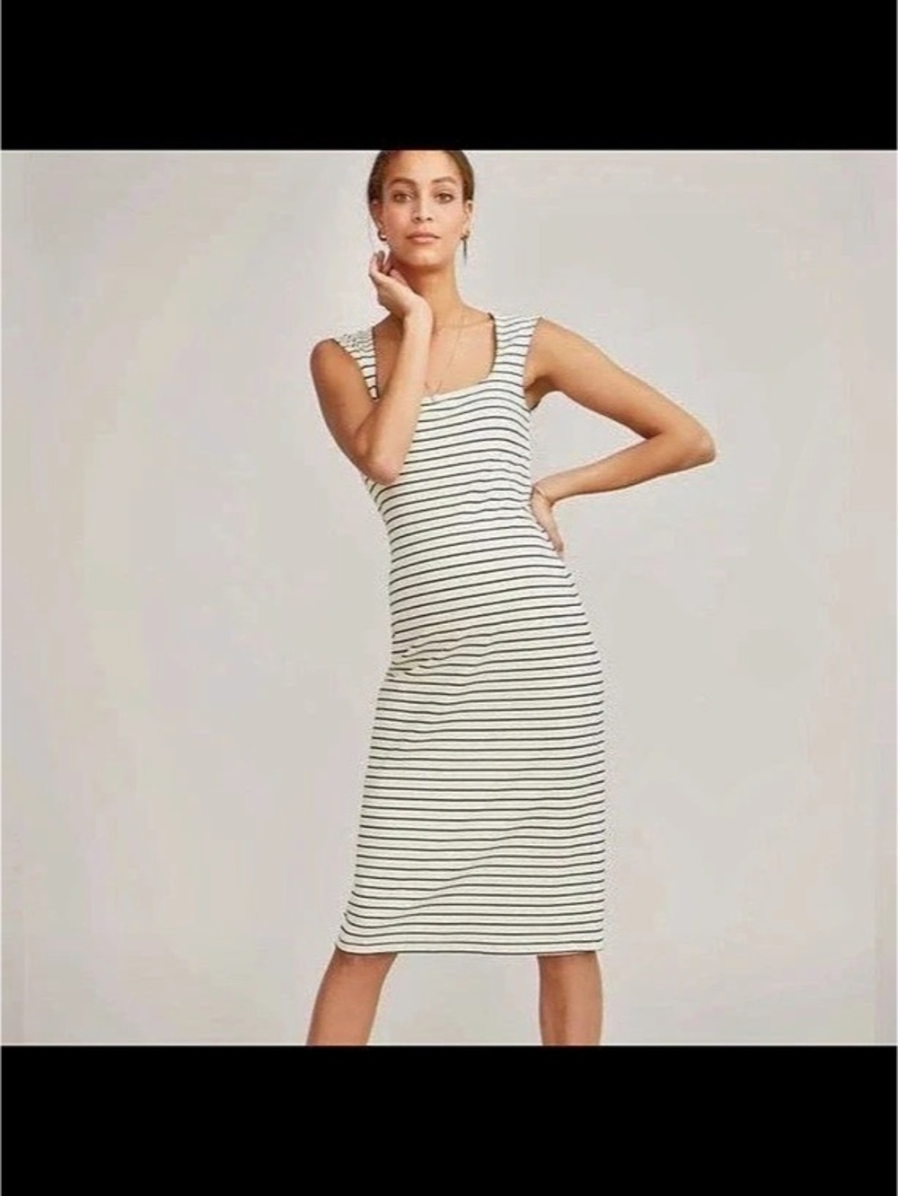 HATCH Jamie Dress Black Ivory Striped Dress Midi Sz 1